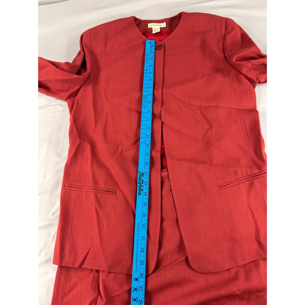 Ann Taylor Red 100% Wool Skirt Suit Set Vintage Made in USA Size 14 Blazer Skirt - Picture 11 of 14